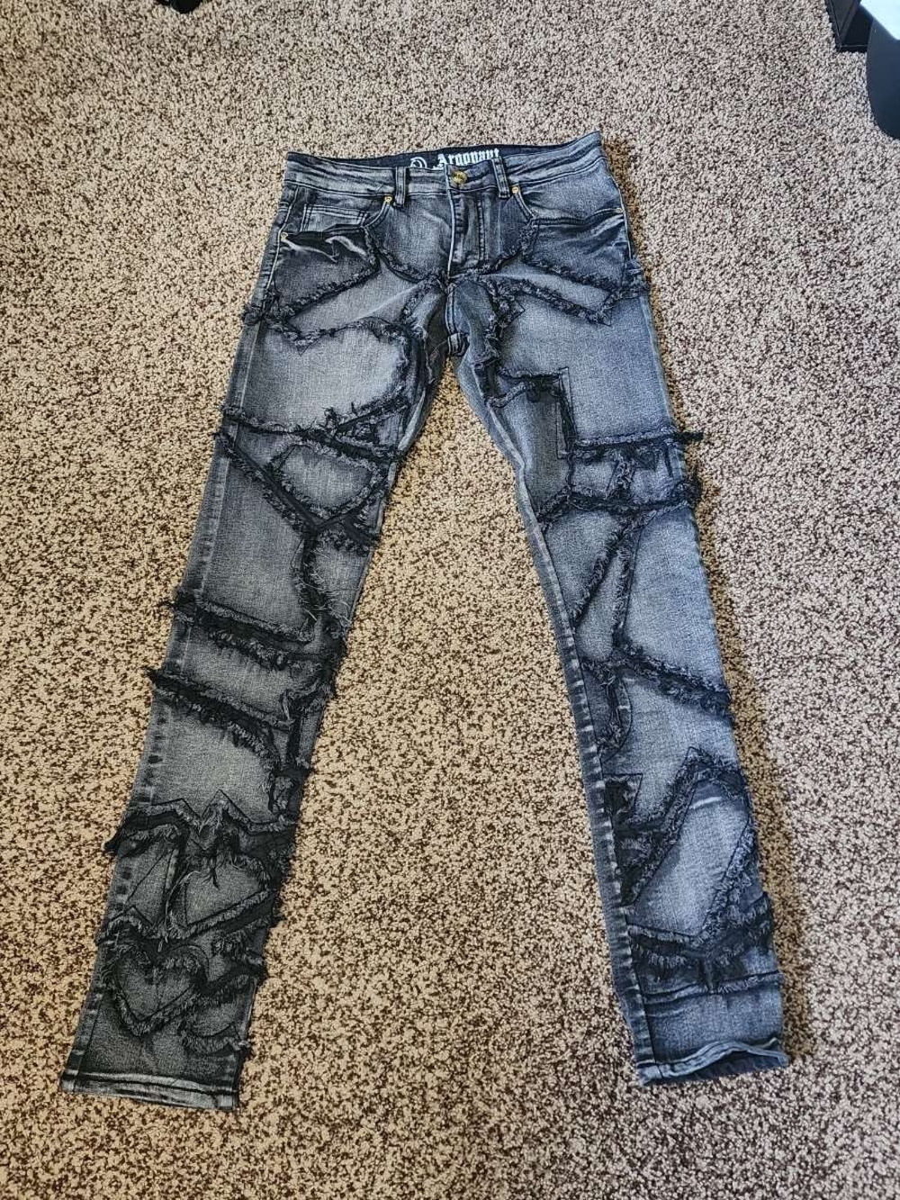 black & grey distressed skinny jeans Argonaut Brand